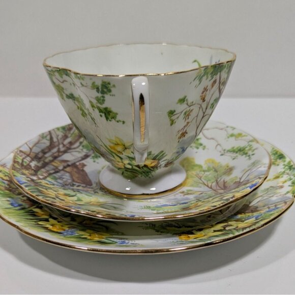 Hammersley Lorna Doone Cup Saucer Trio Set Floral Cottage Scene England Vintage - Picture 12 of 16